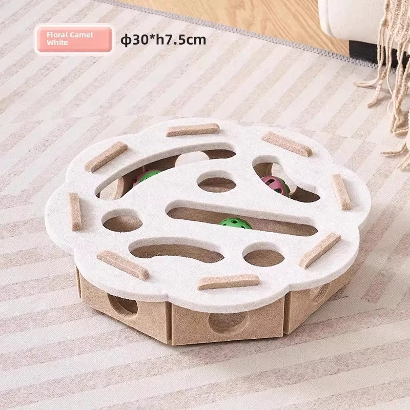 Interactive Felt Puzzle Box Cat Exercise Toy with Ball for Indoor Cats