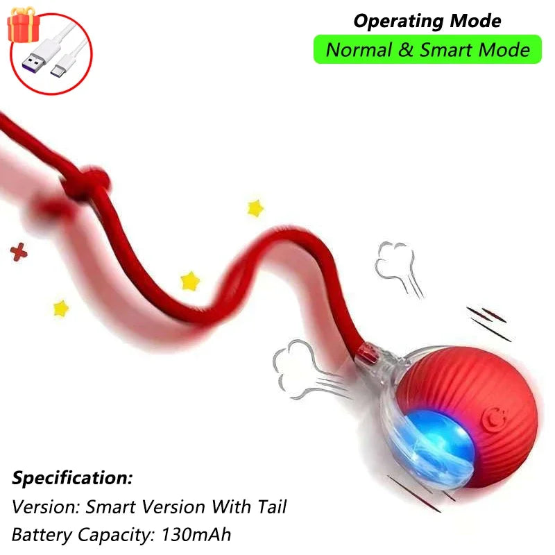 Automatic Rolling & Interactive Smart Cat Toy Ball with Faux Tail