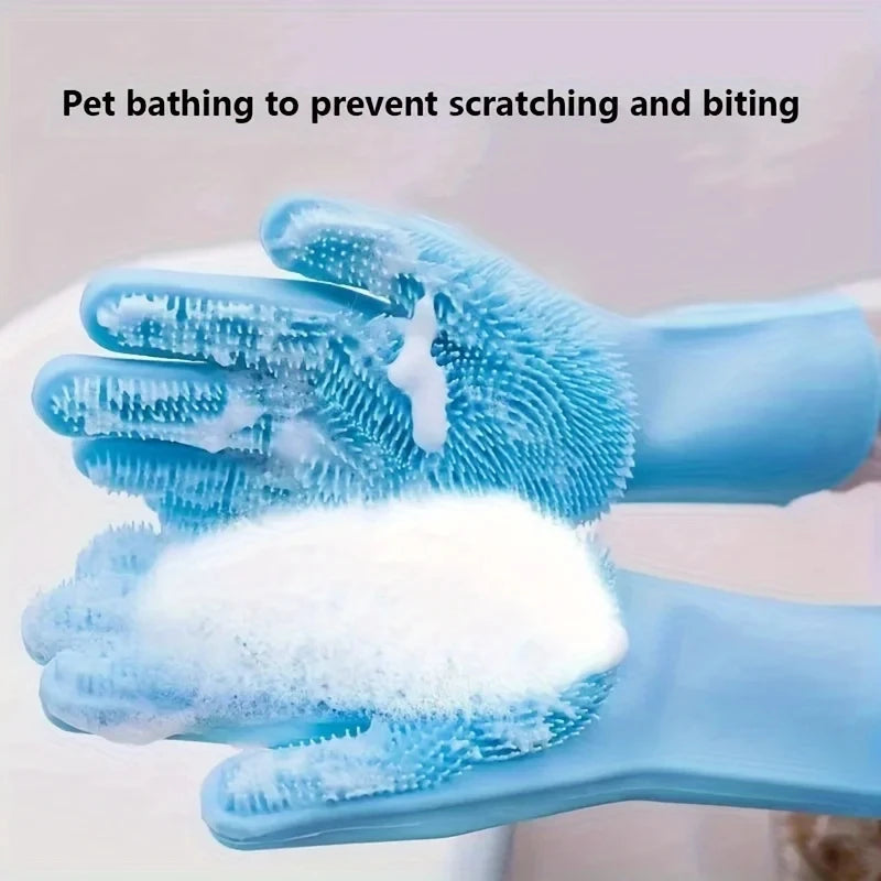 Silicone Pet Bath & Grooming Scrubber Glove for Dogs & Cats