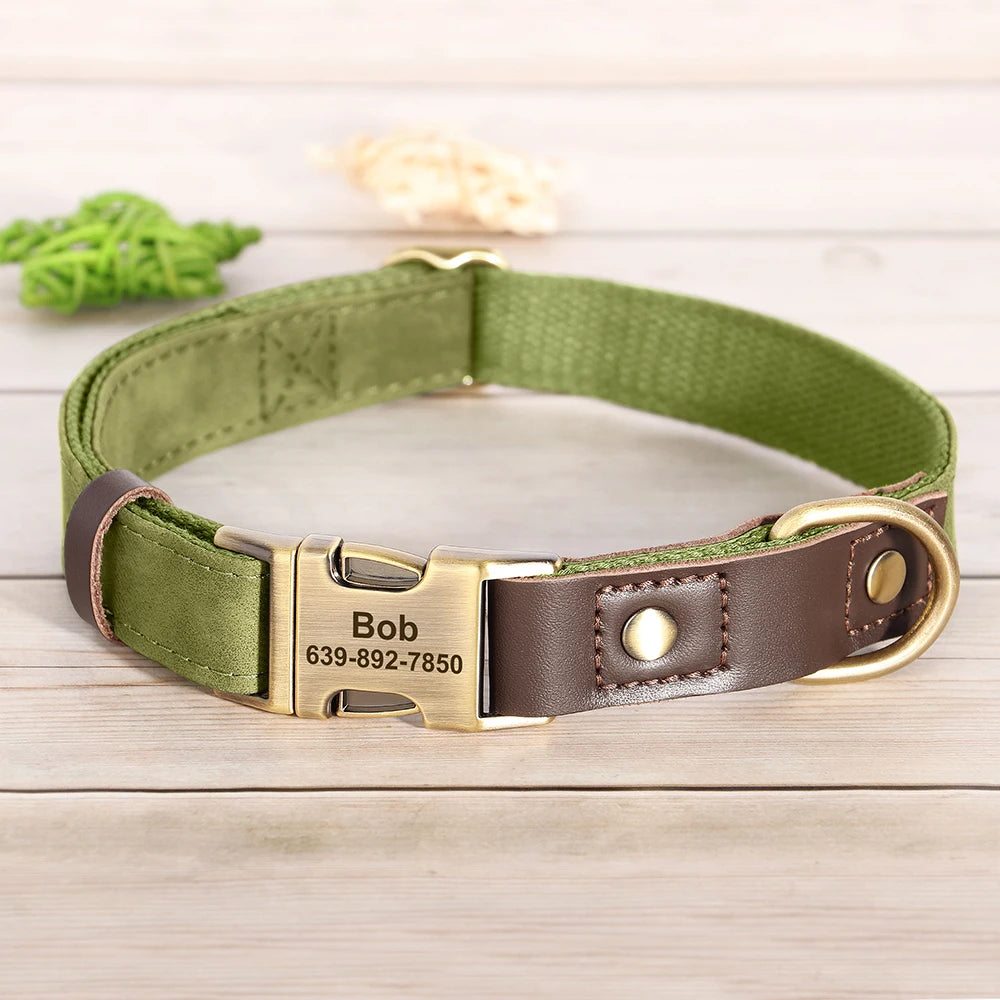 Custom Engraved PU Leather Dog Collar with Personalised ID Plate