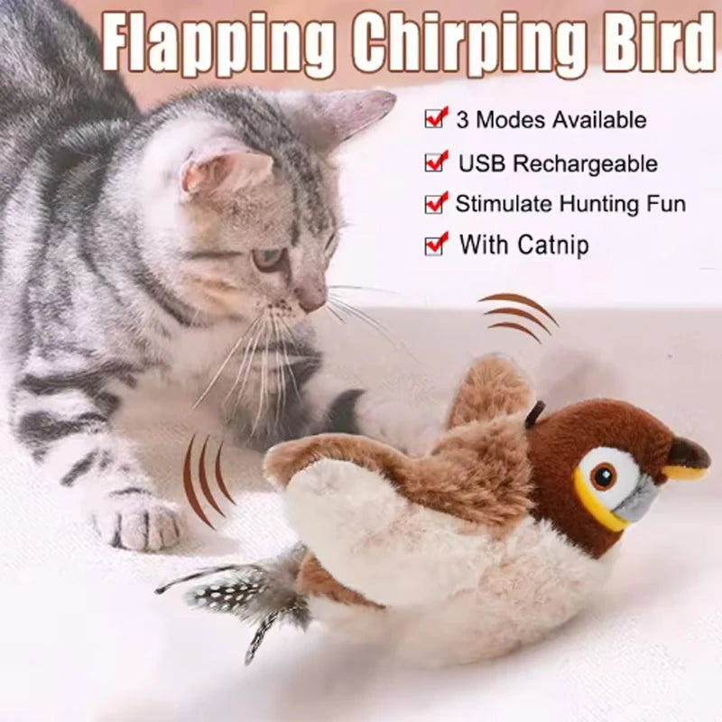 Interactive Touch-Activated Flapping & Chirping Electronic Bird Cat Toy