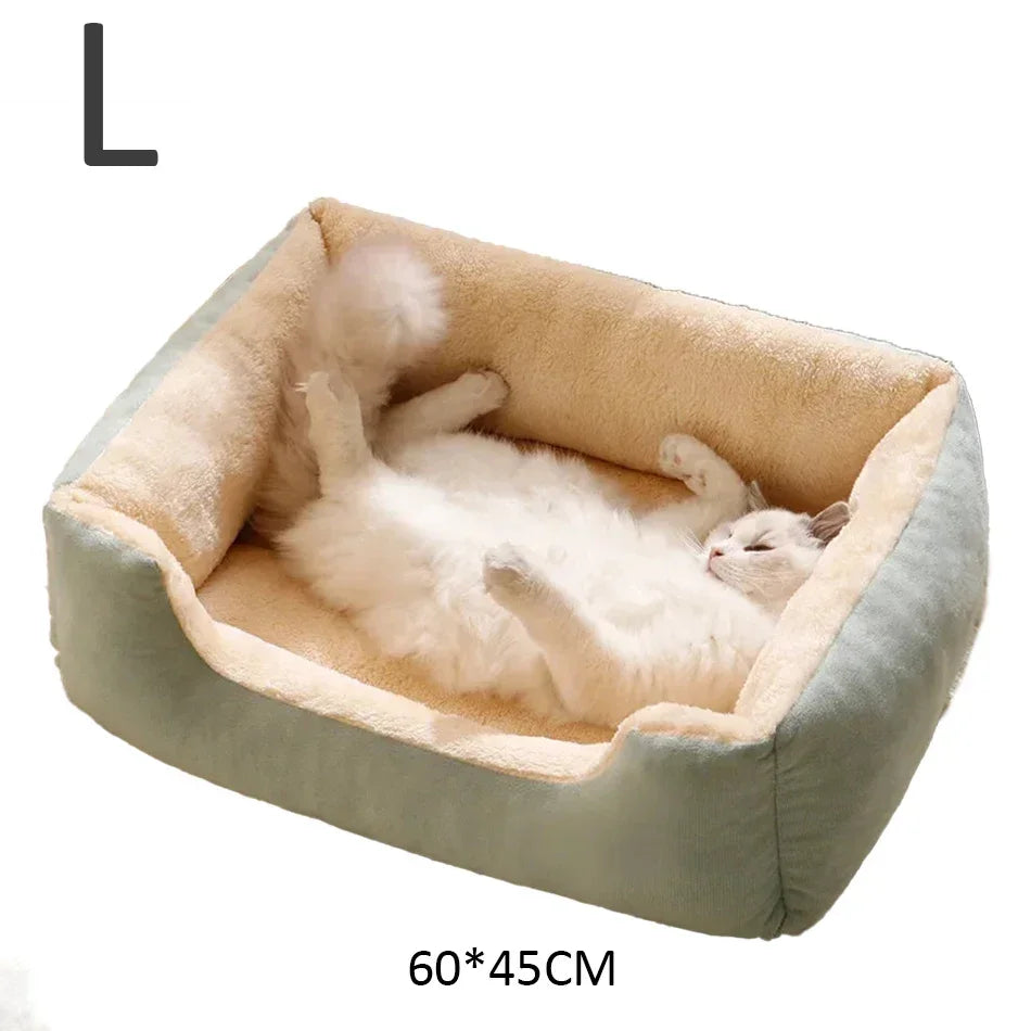 Comfortable Plush Cat & Dog Cushion Bed with Raised Rim