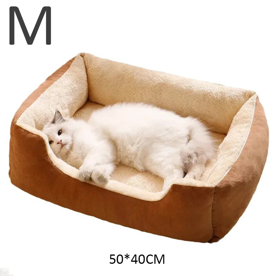 Comfortable Plush Cat & Dog Cushion Bed with Raised Rim
