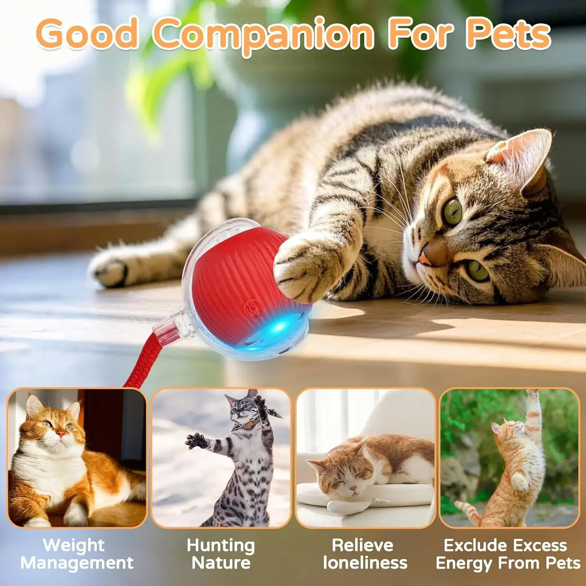 Automatic Rolling & Interactive Smart Cat Toy Ball with Faux Tail