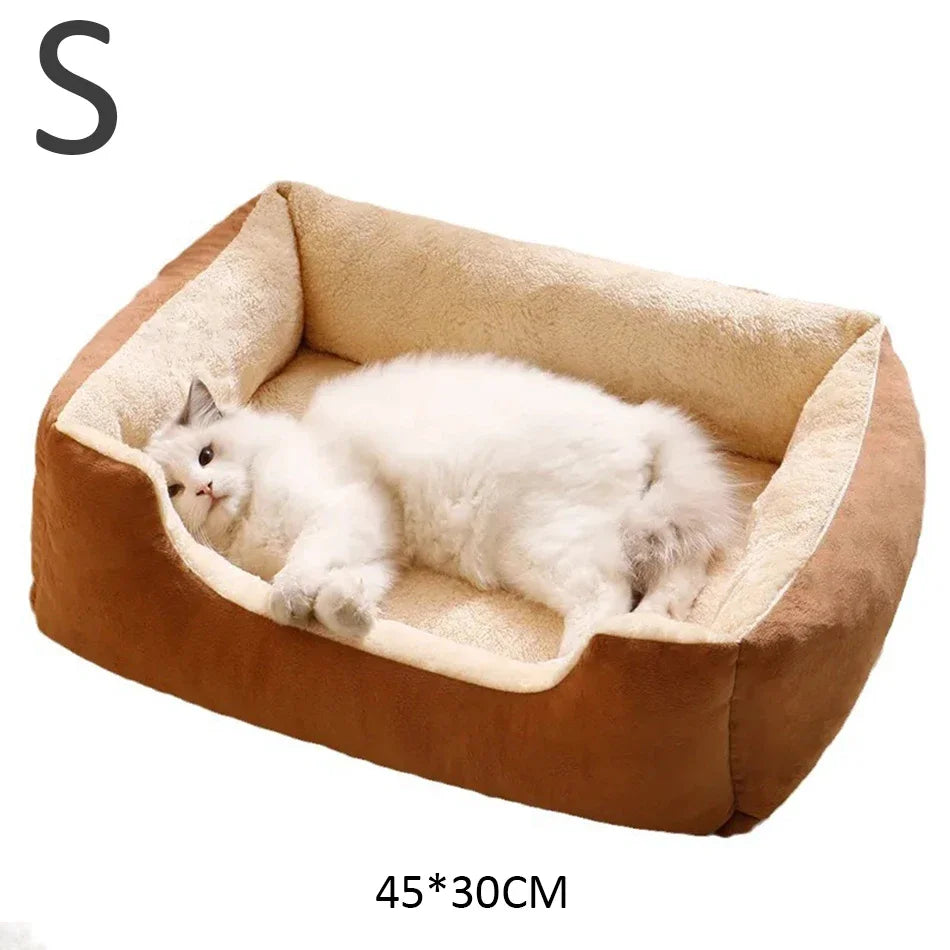 Comfortable Plush Cat & Dog Cushion Bed with Raised Rim