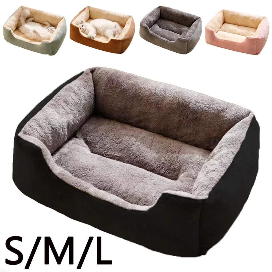 Comfortable Plush Cat & Dog Cushion Bed with Raised Rim