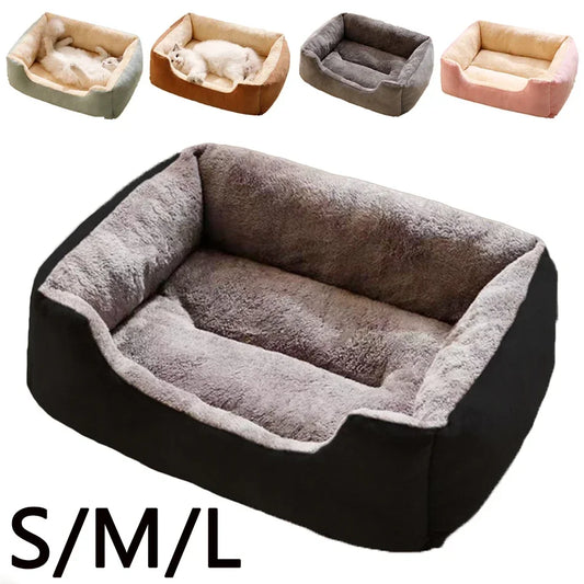 Comfortable Plush Cat & Dog Cushion Bed with Raised Rim