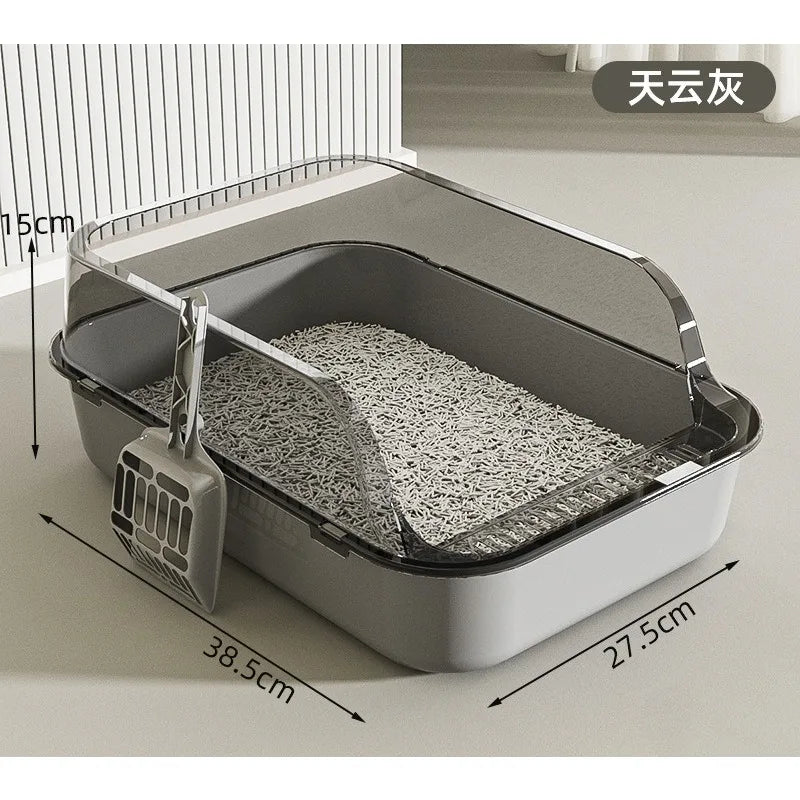 Semi-Covered Anti-Tracking Plastic Cat Litter Box with Scoop