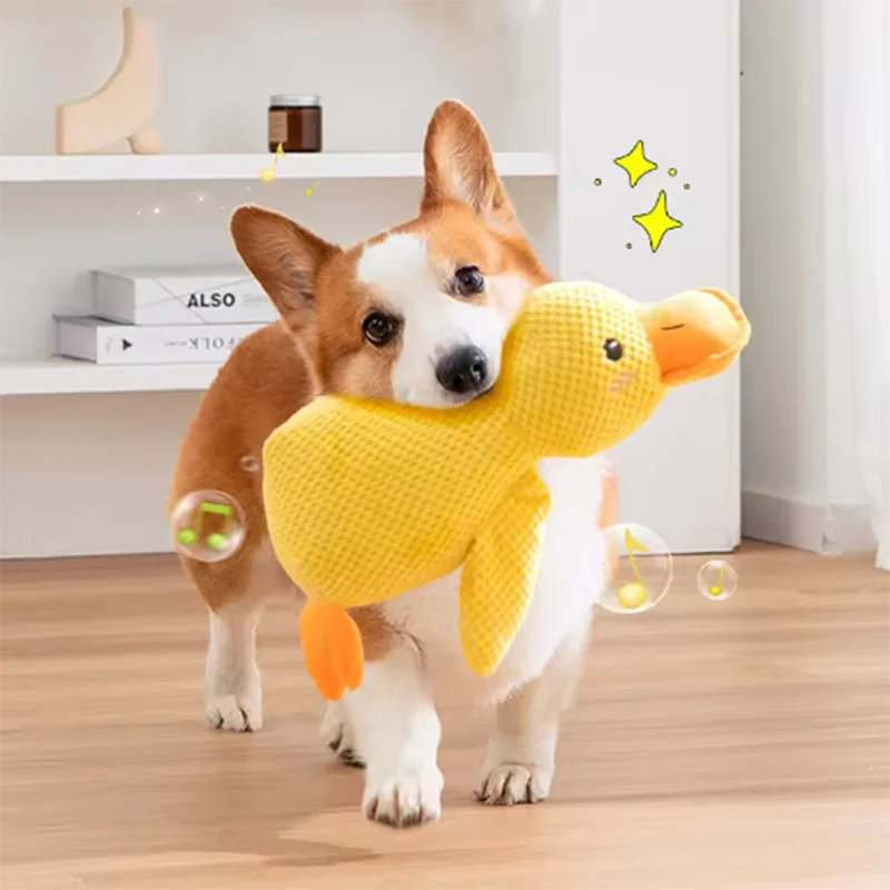 Soft Hugging Yellow Duck Plush Companion & Anxiety-Relieving Dog Toy