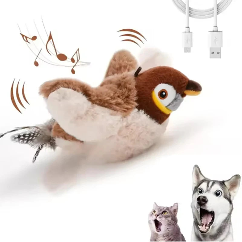 Interactive Touch-Activated Flapping & Chirping Electronic Bird Cat Toy