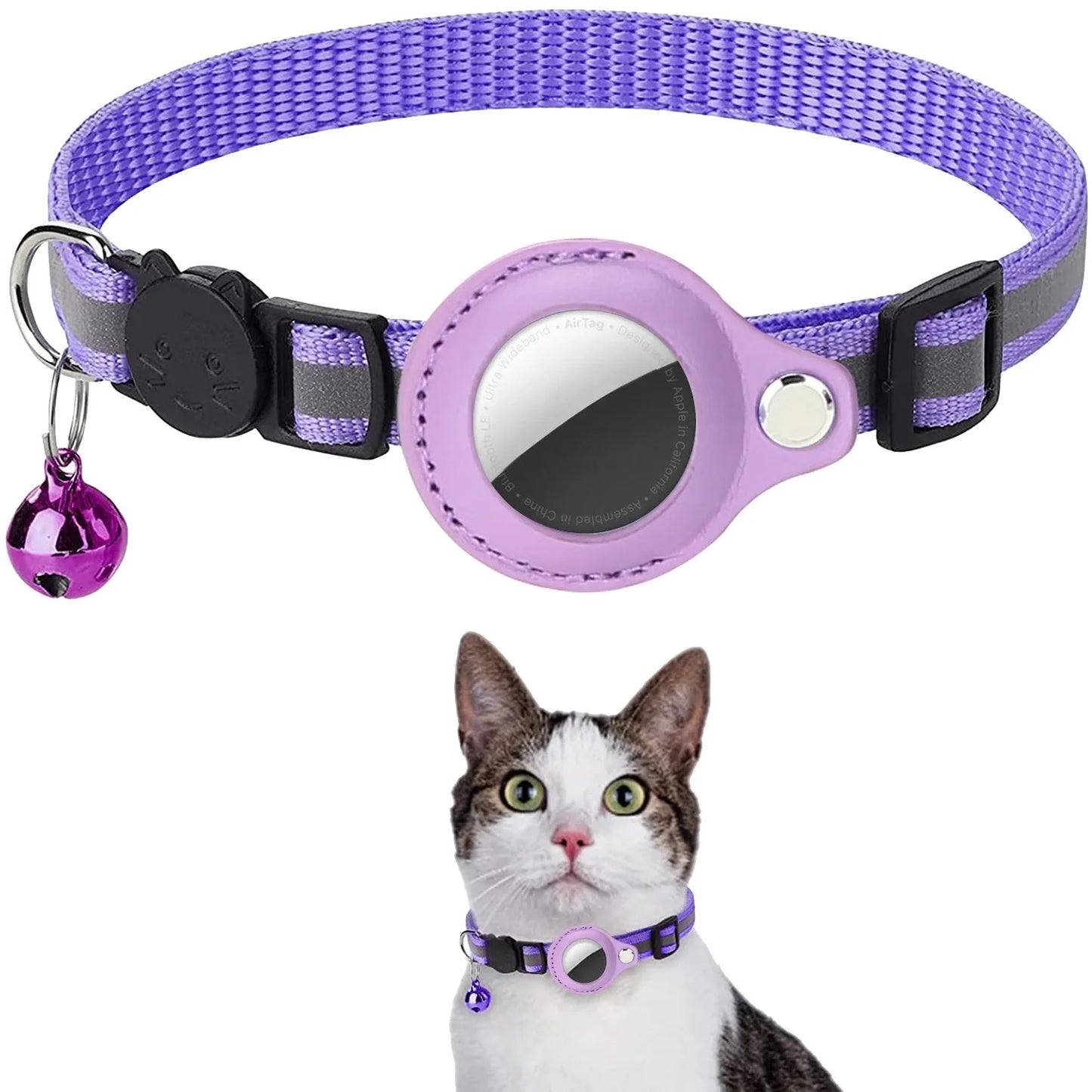 Reflective Breakaway Cat Collar with Apple AirTag Holder & Bell