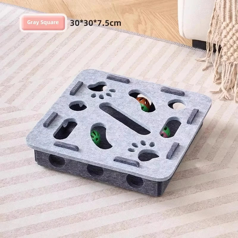 Interactive Felt Puzzle Box Cat Exercise Toy with Ball for Indoor Cats