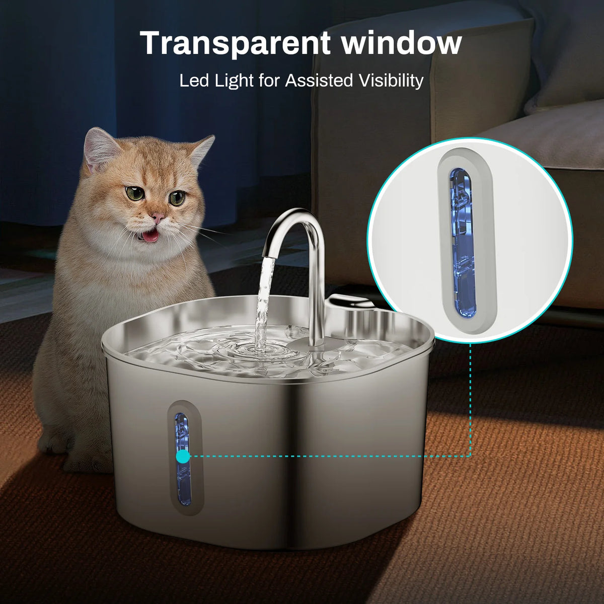 Stainless Steel 2.2L Automatic Cat Water Fountain & Pet Dispenser