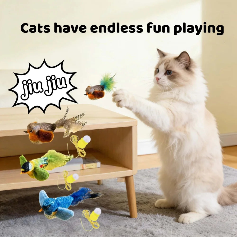 Interactive Sounding Bird Toy with Realistic Feathers for Indoor Cats