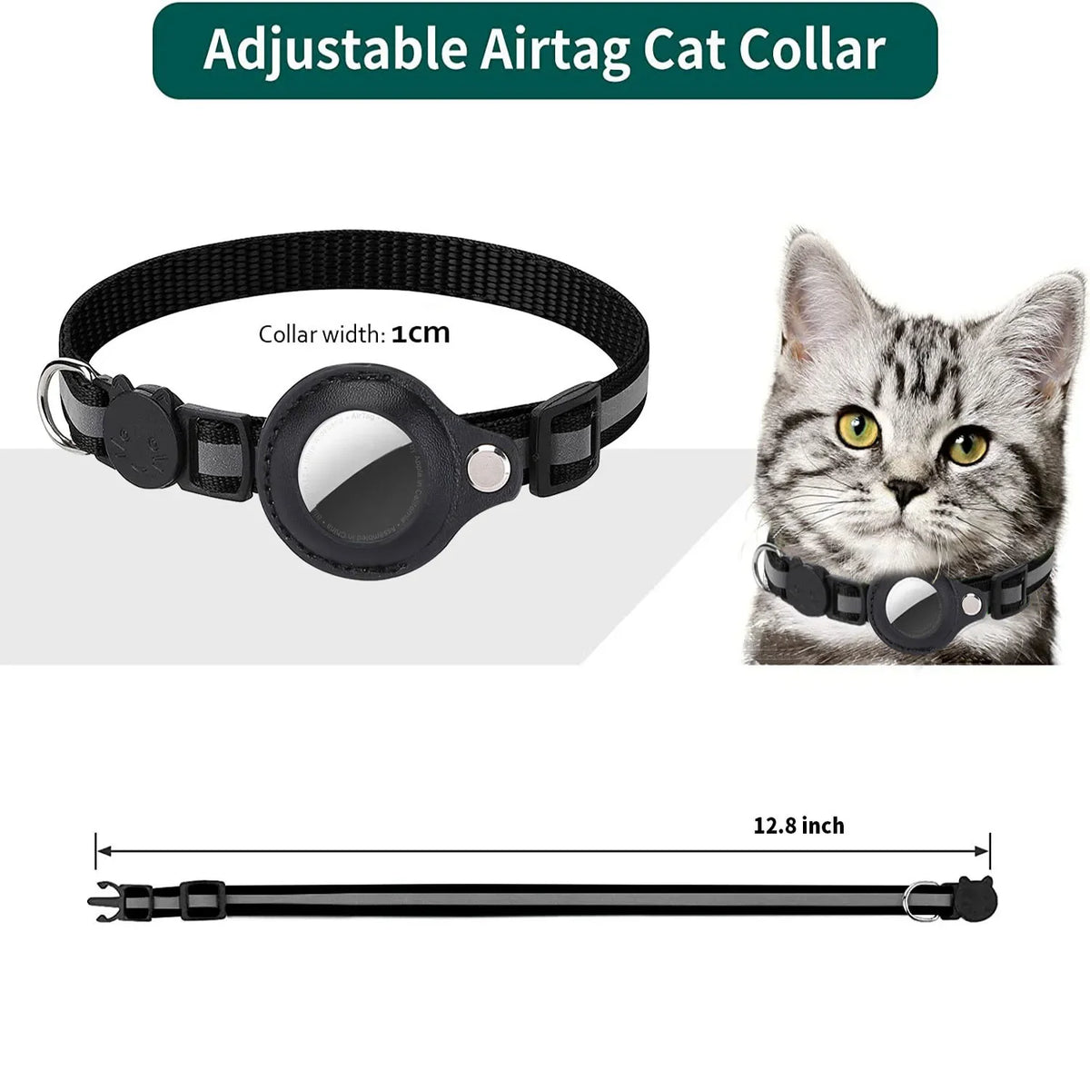Reflective Breakaway Cat Collar with Apple AirTag Holder & Bell
