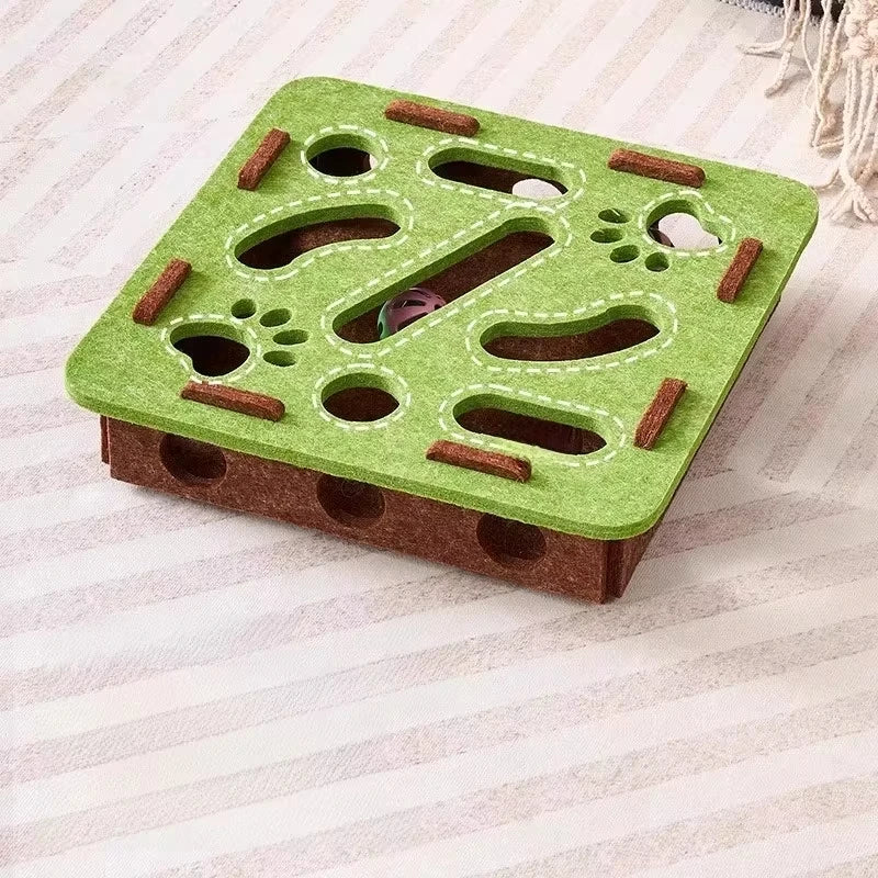 Interactive Felt Puzzle Box Cat Exercise Toy with Ball for Indoor Cats
