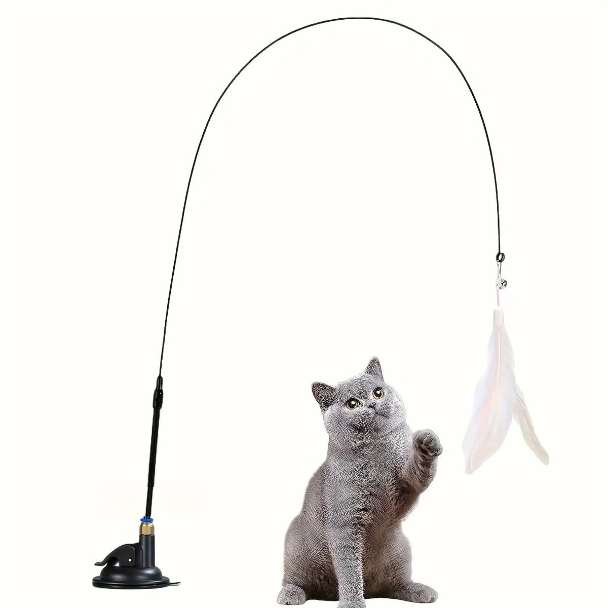 Interactive Suction Cup Cat Teaser Wand Toy with Feathers & Bell