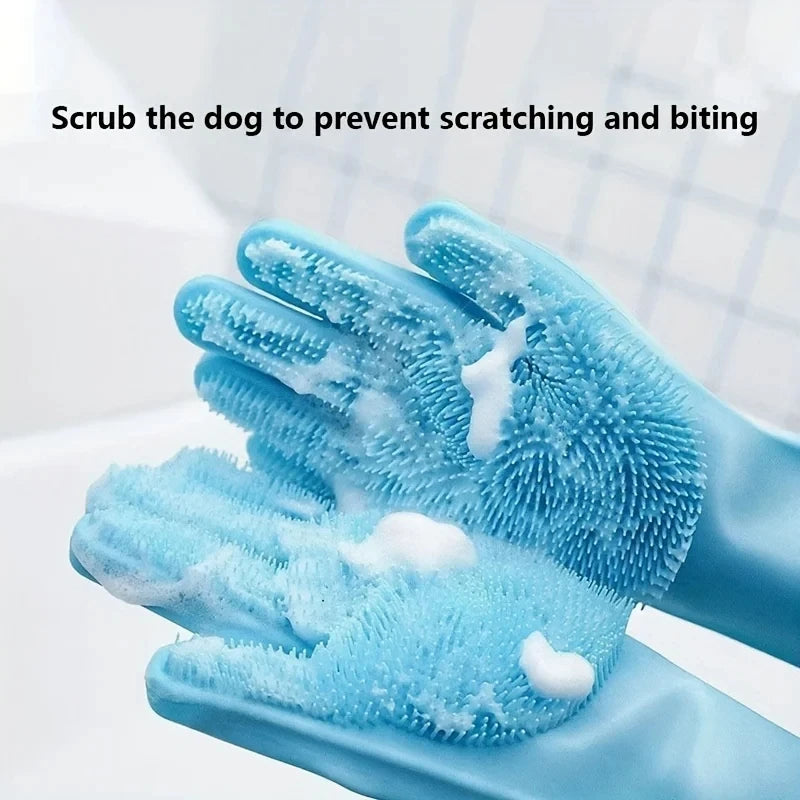 Silicone Pet Bath & Grooming Scrubber Glove for Dogs & Cats
