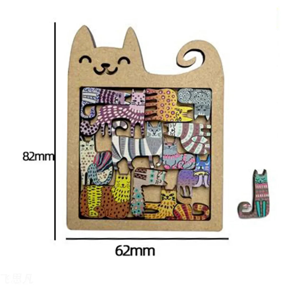 Cute Wooden Cat-Shaped Challenging Jigsaw Puzzle Toy