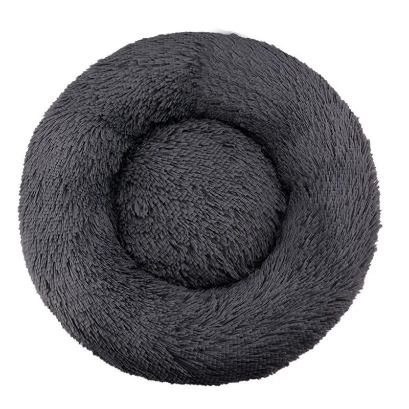 Round Fluffy Donut Cat & Dog Bed, Warm Plush Winter Pet Sofa