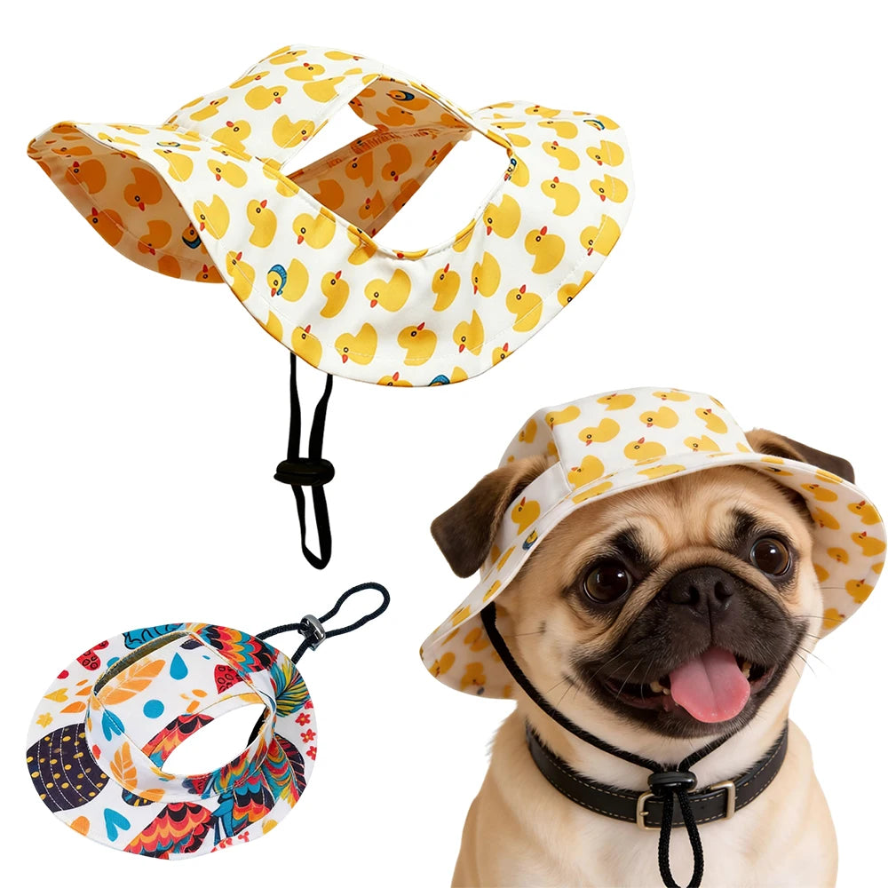 Adjustable Cute Printed Dog Hat & Puppy Sun Cap for Small Dogs