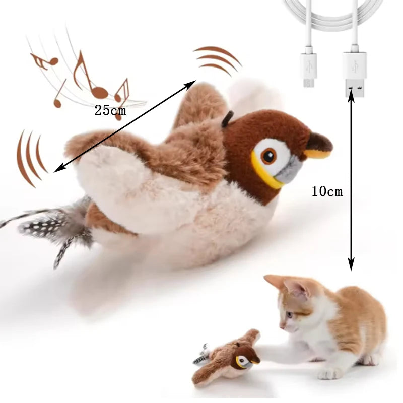 Interactive Touch-Activated Flapping & Chirping Electronic Bird Cat Toy