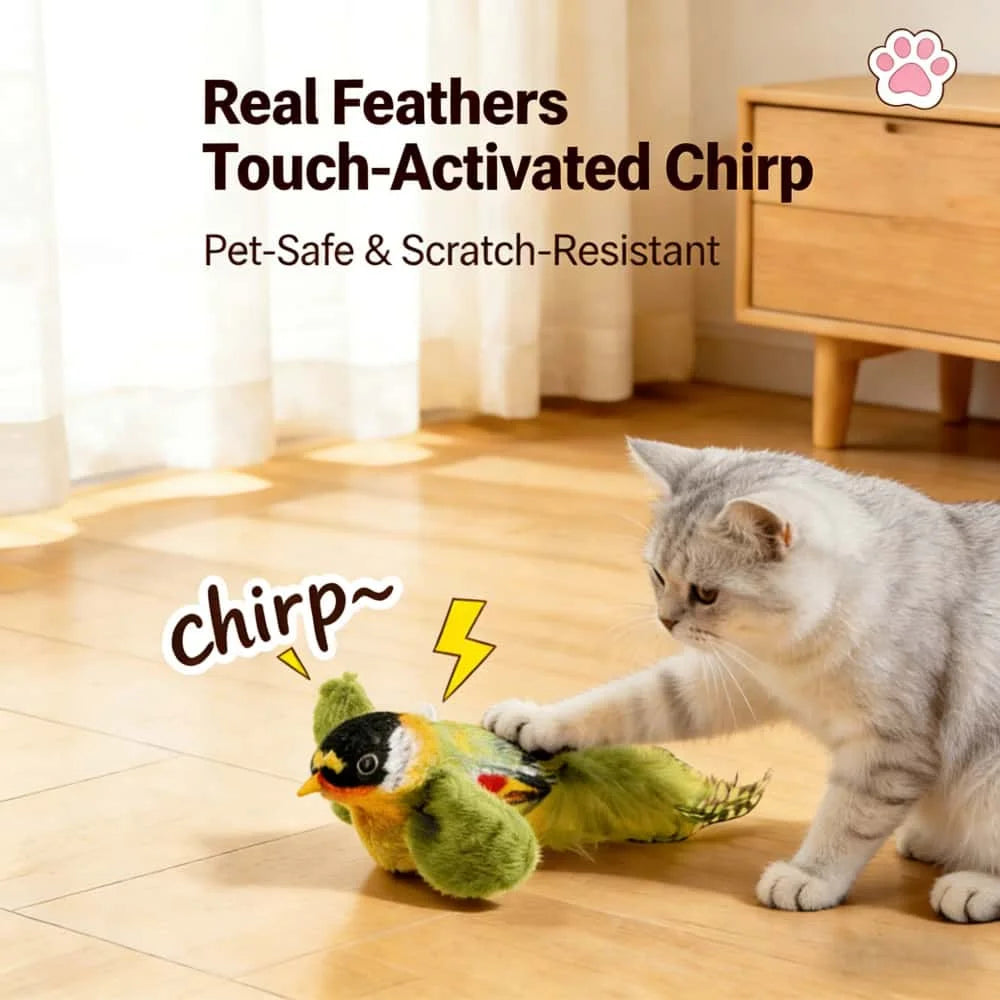 Interactive Sounding Bird Toy with Realistic Feathers for Indoor Cats