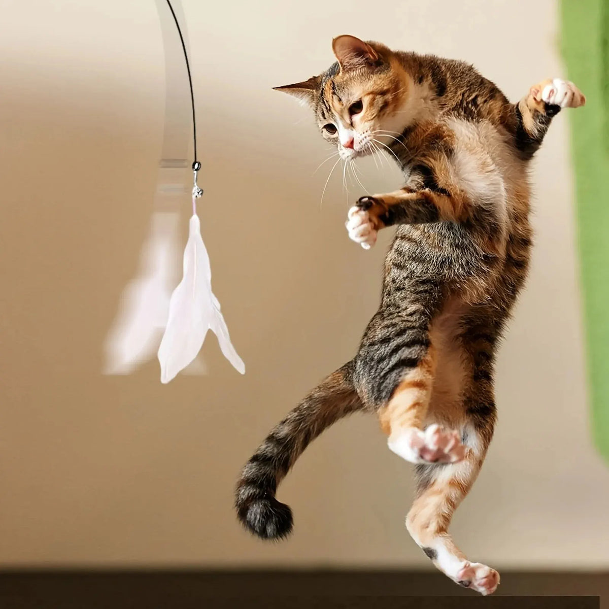 Interactive Suction Cup Cat Teaser Wand Toy with Feathers & Bell