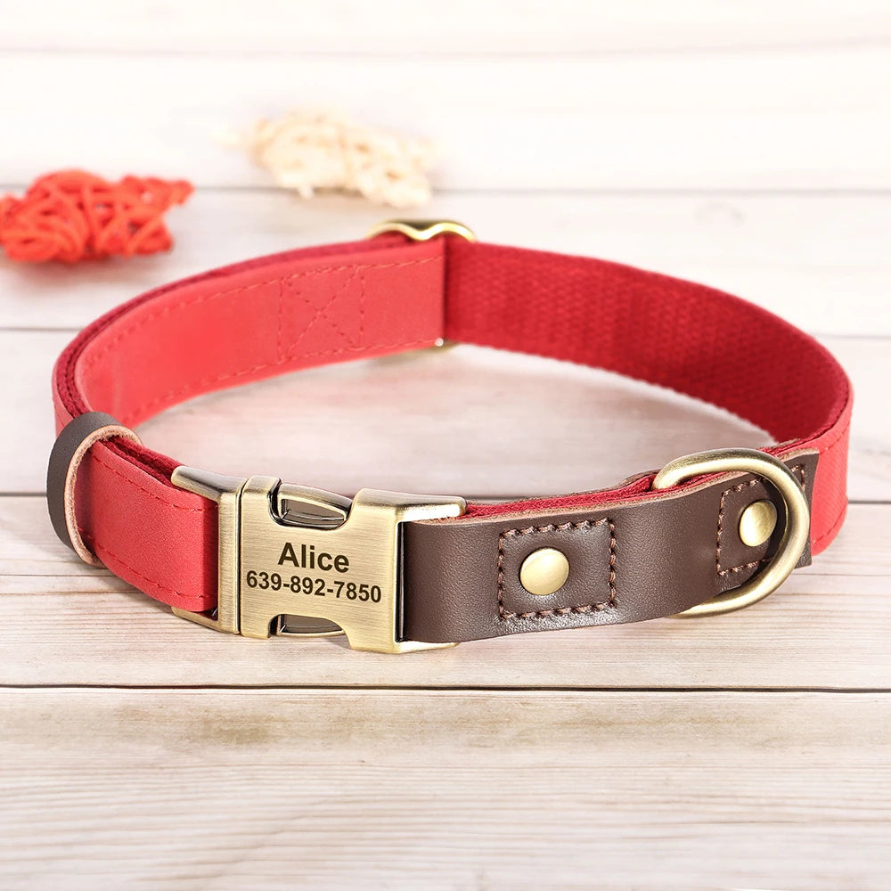Custom Engraved PU Leather Dog Collar with Personalised ID Plate