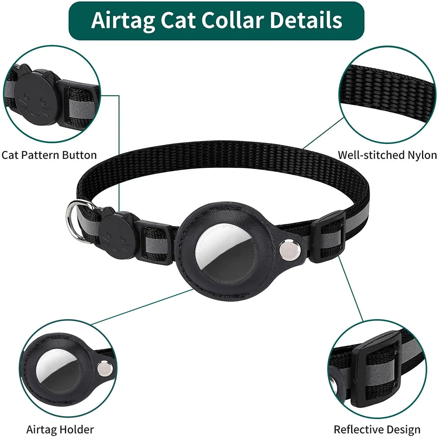 Reflective Breakaway Cat Collar with Apple AirTag Holder & Bell