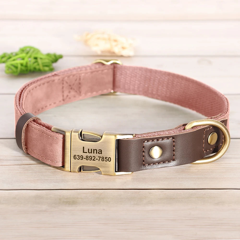 Custom Engraved PU Leather Dog Collar with Personalised ID Plate