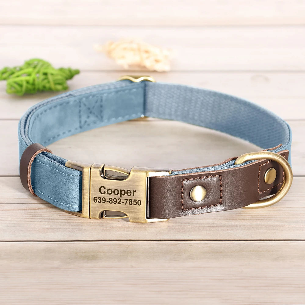Custom Engraved PU Leather Dog Collar with Personalised ID Plate