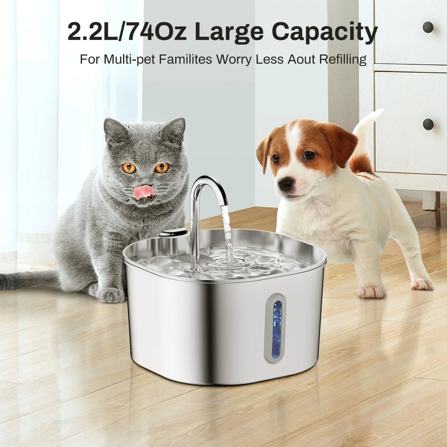 Stainless Steel 2.2L Automatic Cat Water Fountain & Pet Dispenser