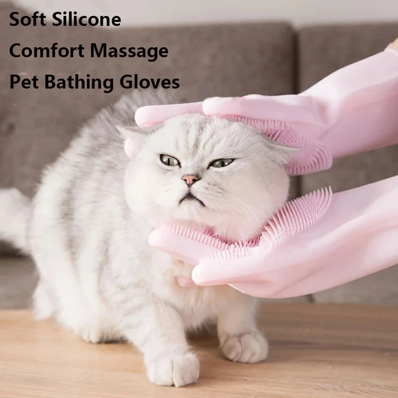 Silicone Pet Bath & Grooming Scrubber Glove for Dogs & Cats