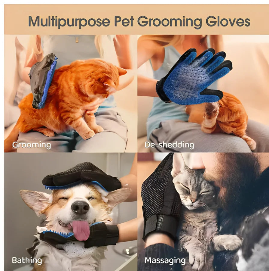 Deshedding Pet Grooming Glove & Gentle Massage Hair Remover for Cats & Dogs