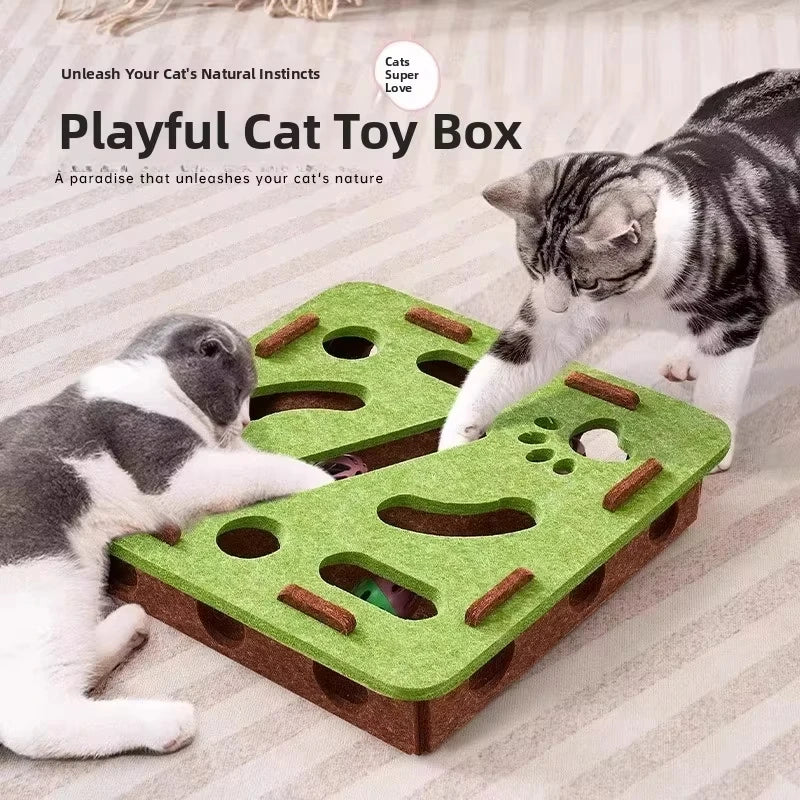 Interactive Felt Puzzle Box Cat Exercise Toy with Ball for Indoor Cats