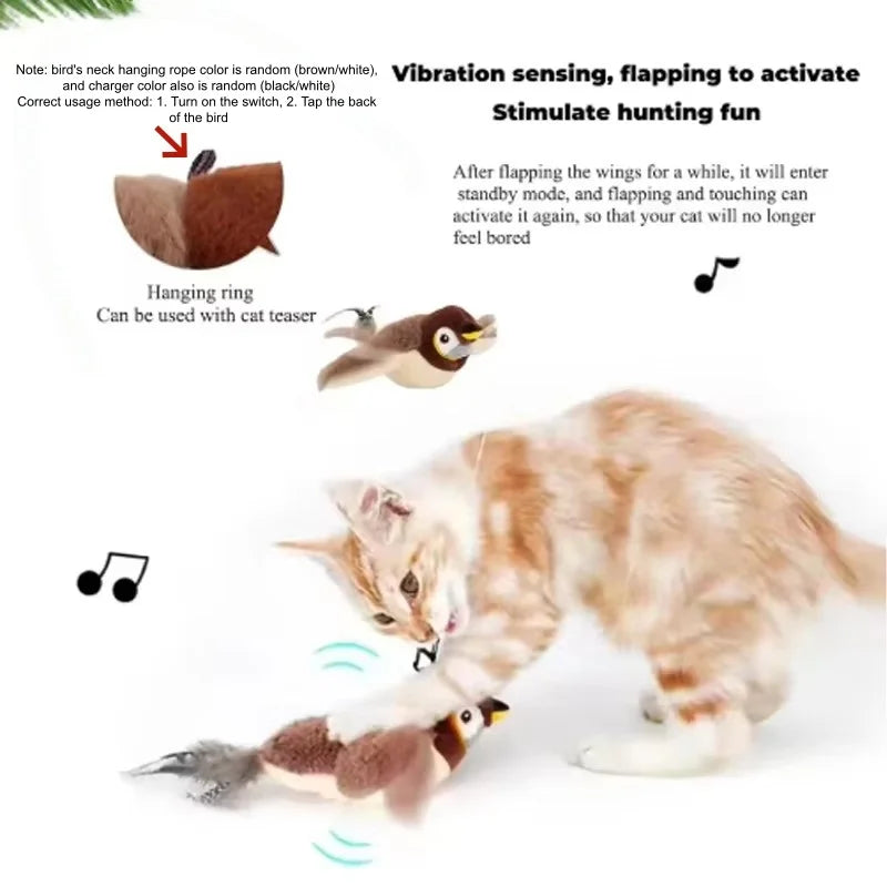 Interactive Touch-Activated Flapping & Chirping Electronic Bird Cat Toy