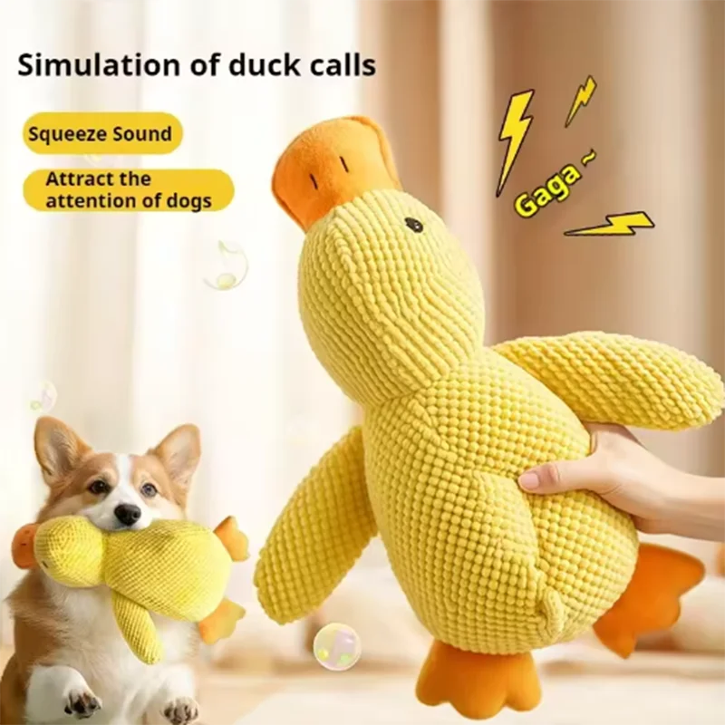 Soft Hugging Yellow Duck Plush Companion & Anxiety-Relieving Dog Toy