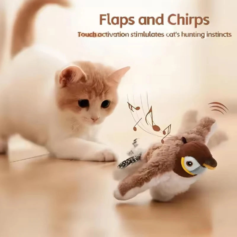 Interactive Touch-Activated Flapping & Chirping Electronic Bird Cat Toy