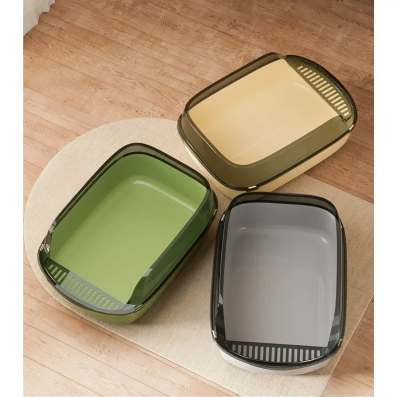 Semi-Covered Anti-Tracking Plastic Cat Litter Box with Scoop