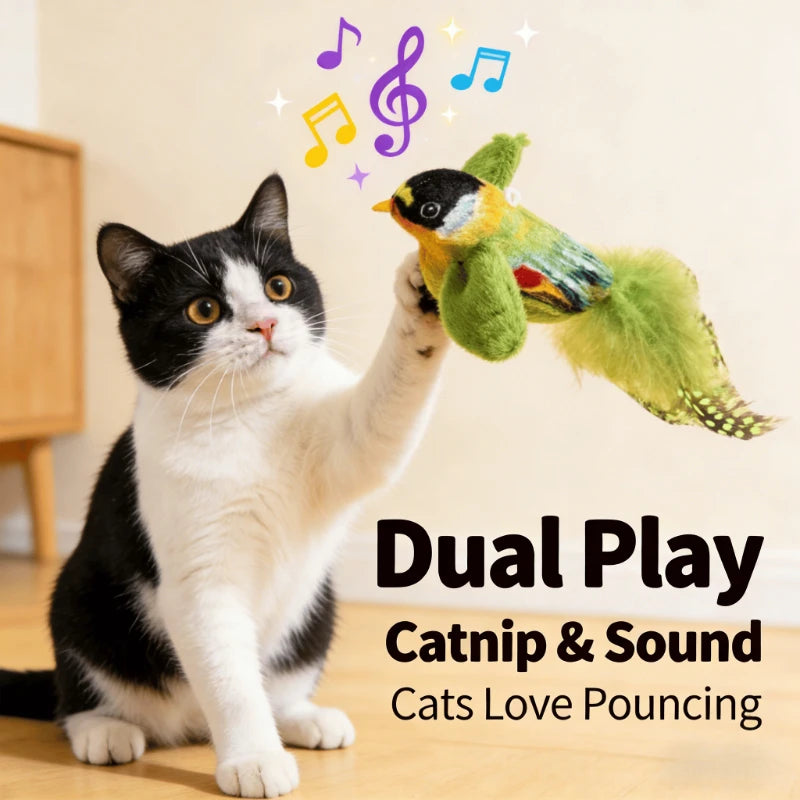 Interactive Sounding Bird Toy with Realistic Feathers for Indoor Cats