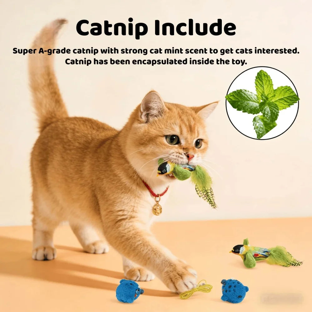 Interactive Sounding Bird Toy with Realistic Feathers for Indoor Cats