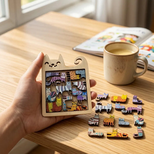 Cute Wooden Cat-Shaped Challenging Jigsaw Puzzle Toy