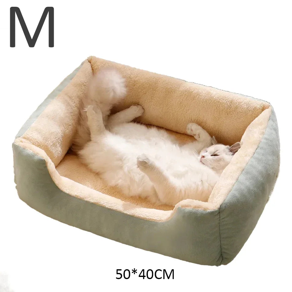 Comfortable Plush Cat & Dog Cushion Bed with Raised Rim