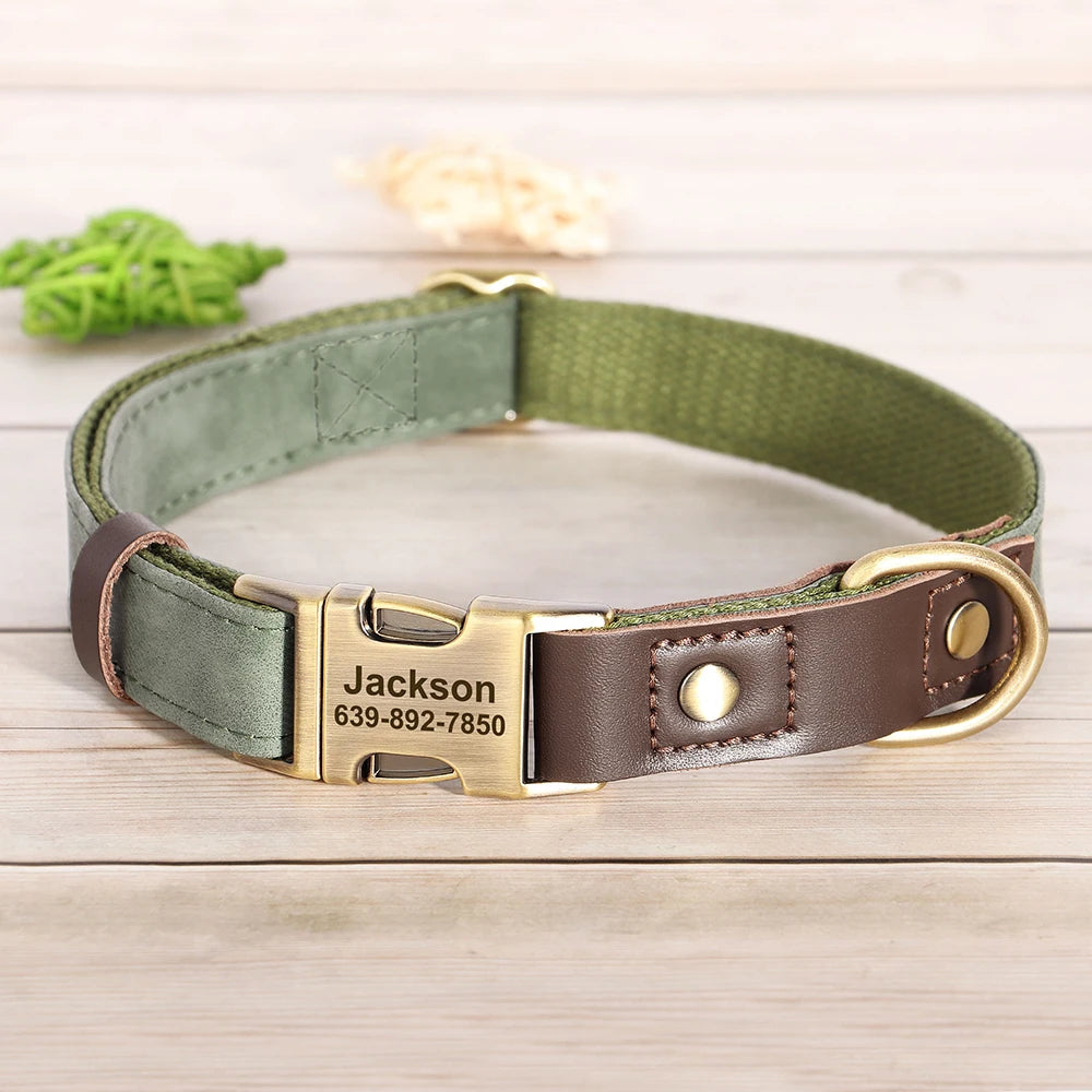 Custom Engraved PU Leather Dog Collar with Personalised ID Plate