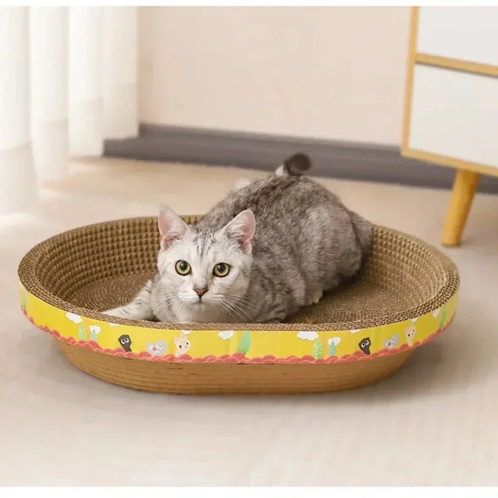 Oval Corrugated Cardboard Cat Scratching Board & Furniture Protector Nest