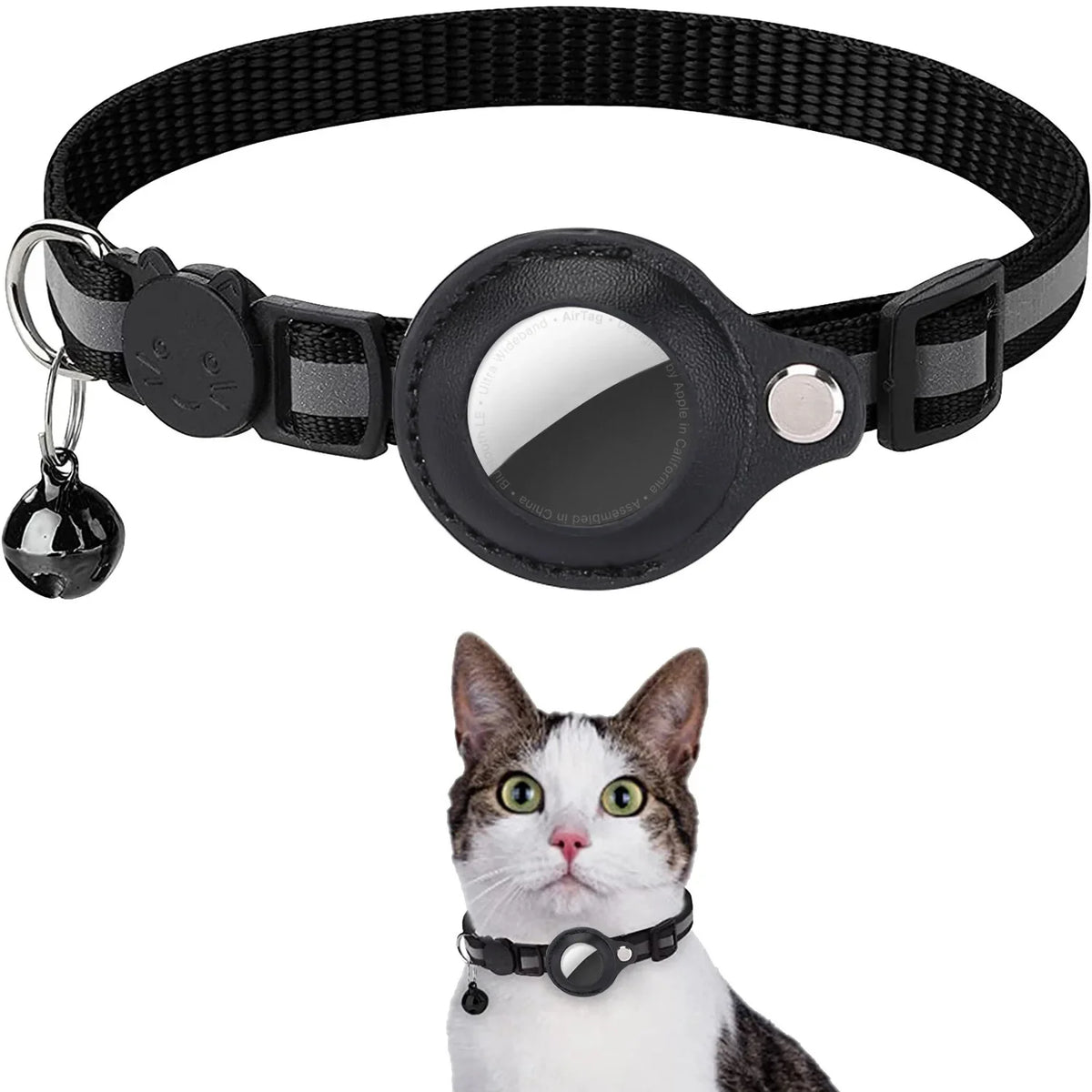 Reflective Breakaway Cat Collar with Apple AirTag Holder & Bell