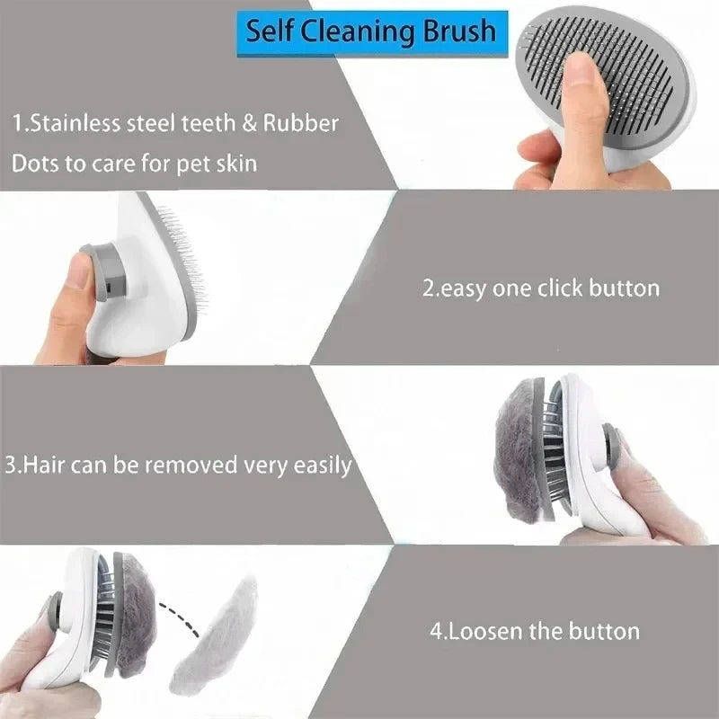 Self-Cleaning Slicker Pet Grooming Brush & Hair Remover Comb for Cats & Dogs
