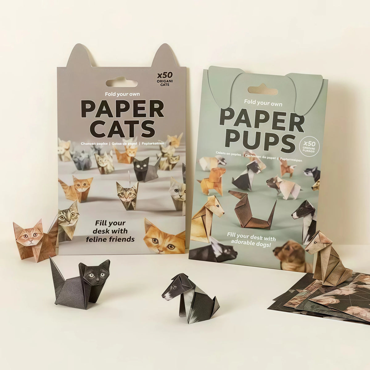 DIY Origami Paper Craft Kit for Cats, Dogs & Dinosaurs 3D Desk Decor