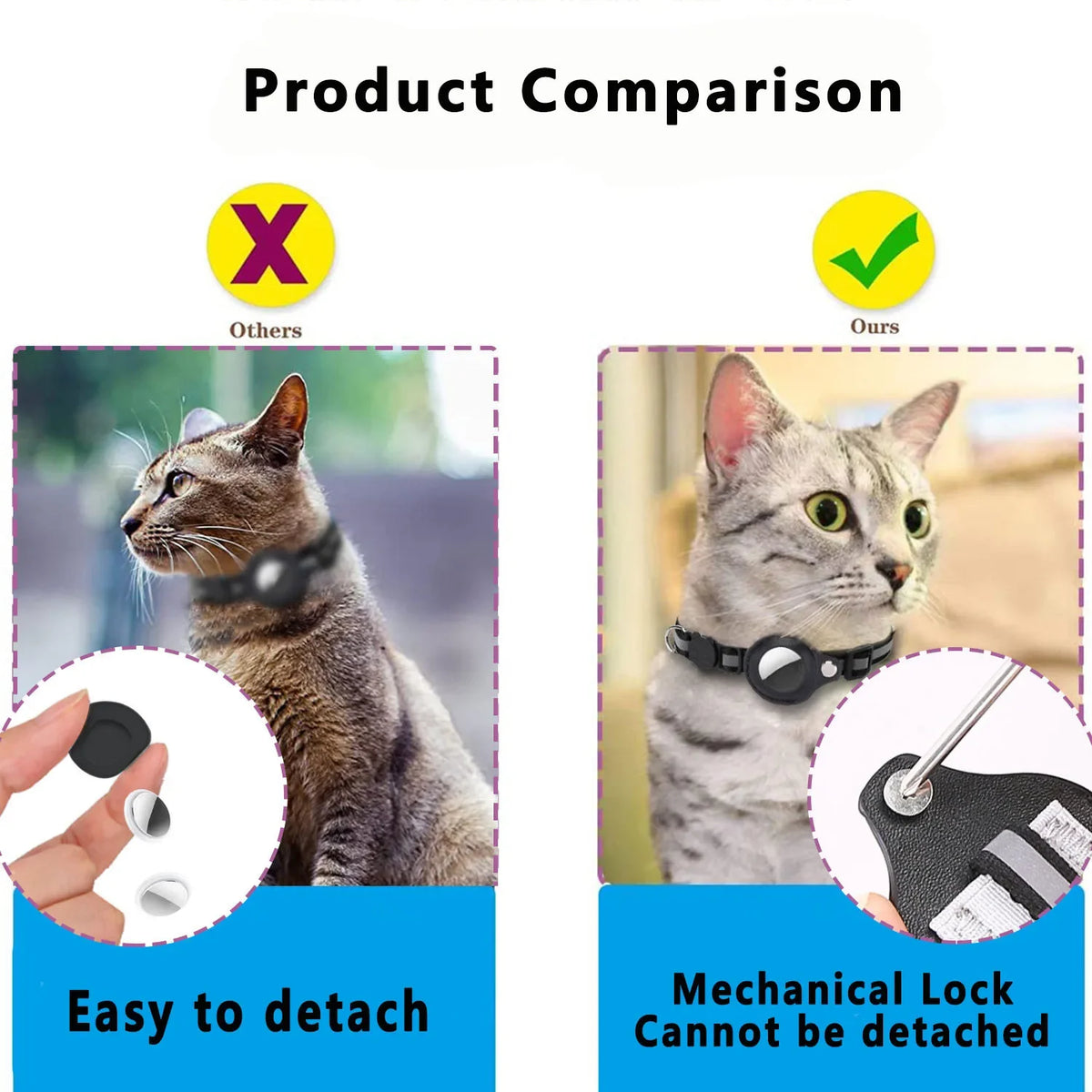Reflective Breakaway Cat Collar with Apple AirTag Holder & Bell